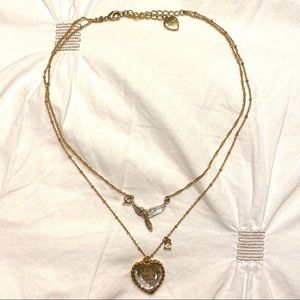 BETSEY JOHNSON - Fly With Me Mirror Heart And Silver Bird Necklace